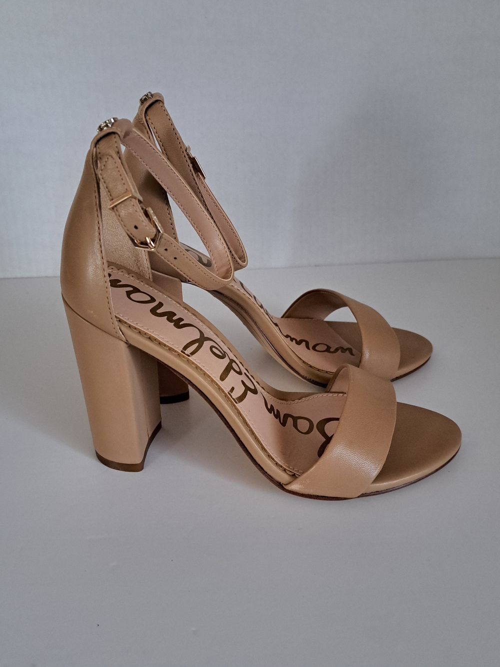 Sam Edelman Tan Ankle-Strap Block Heel Sandals